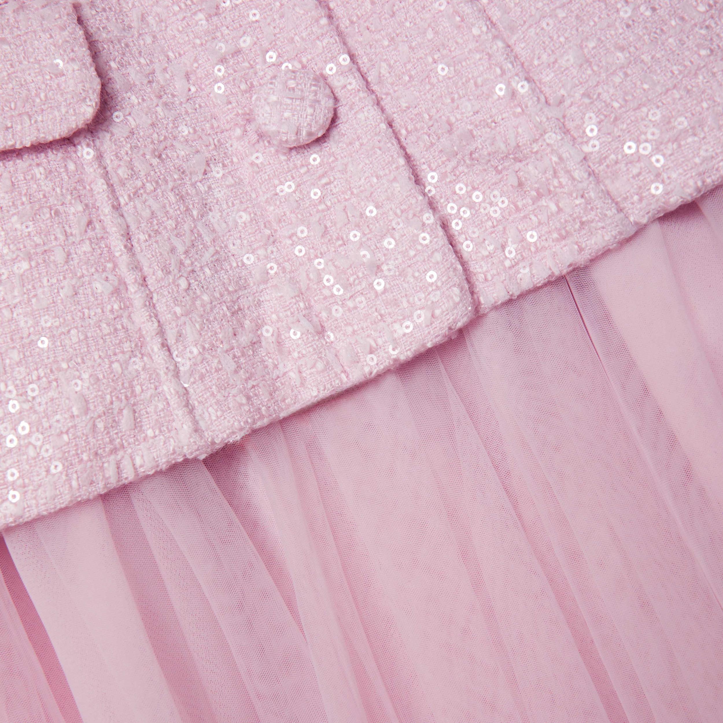 Pink Boucle Tulle Midi Dress Product Image