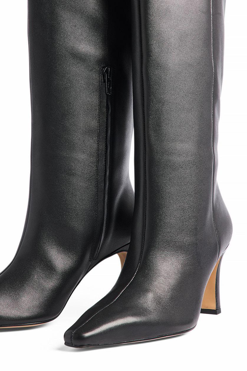 Slim Toe Leather Knee High Boots Product Image