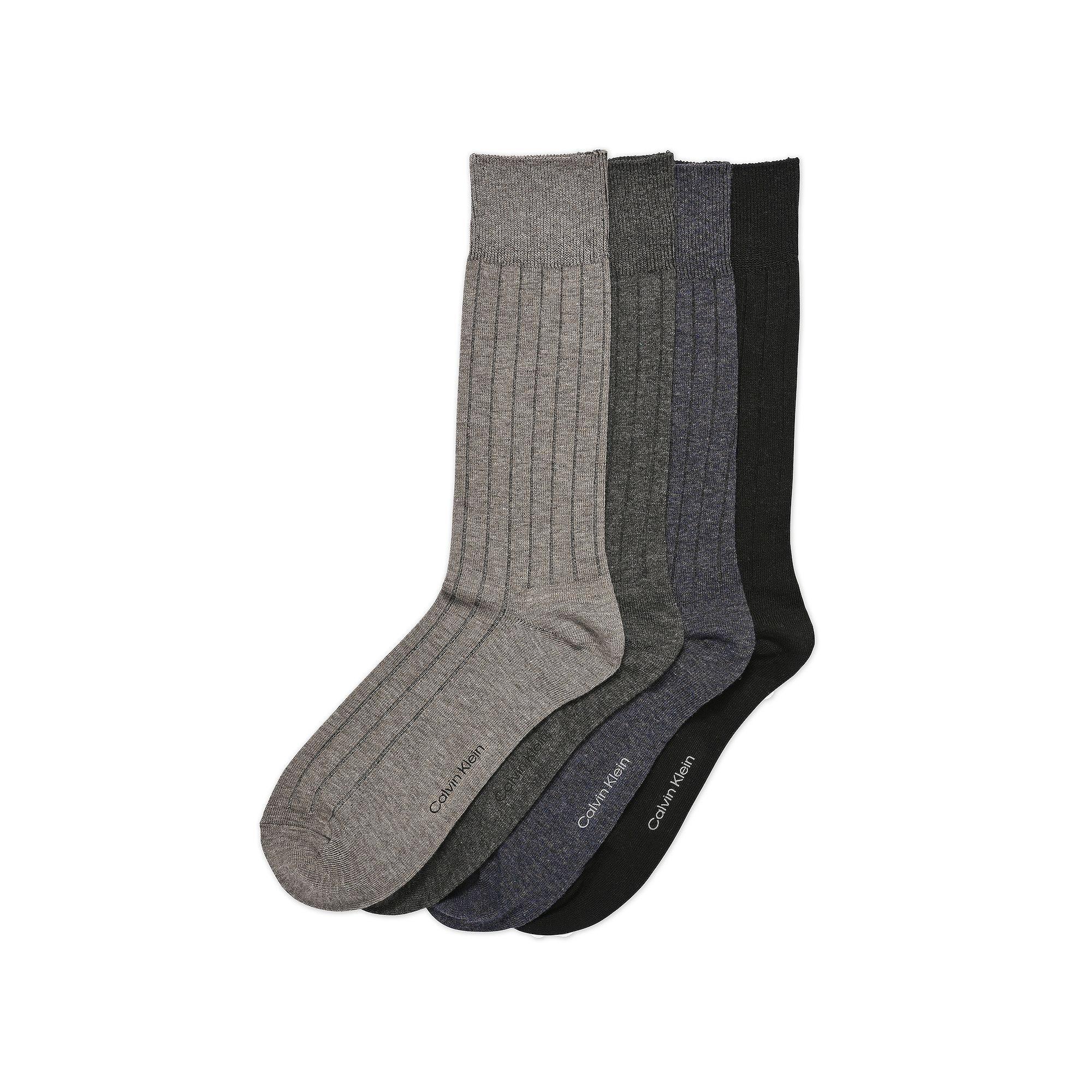 Men's Calvin Klein 4-Pack Ribbed Dress Crew Socks, Gray Beige Assorted Product Image