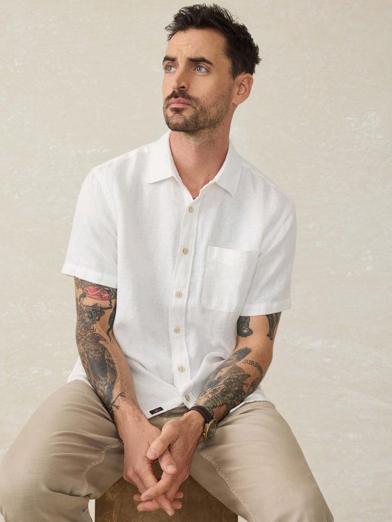 Short-Sleeve Palma Linen Shirt - Bright White Basketweave Product Image