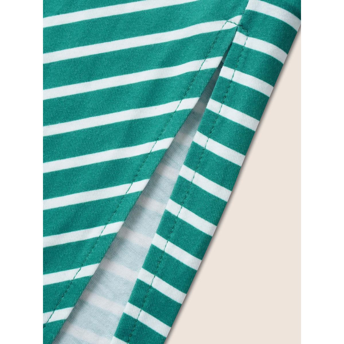 Plus Size Striped Tie Knot Batwing Sleeve Split Side Dress Emerald Women Casual Tie knot Round Neck Cap Sleeve Curvy BloomChic 18-20/2X Product Image