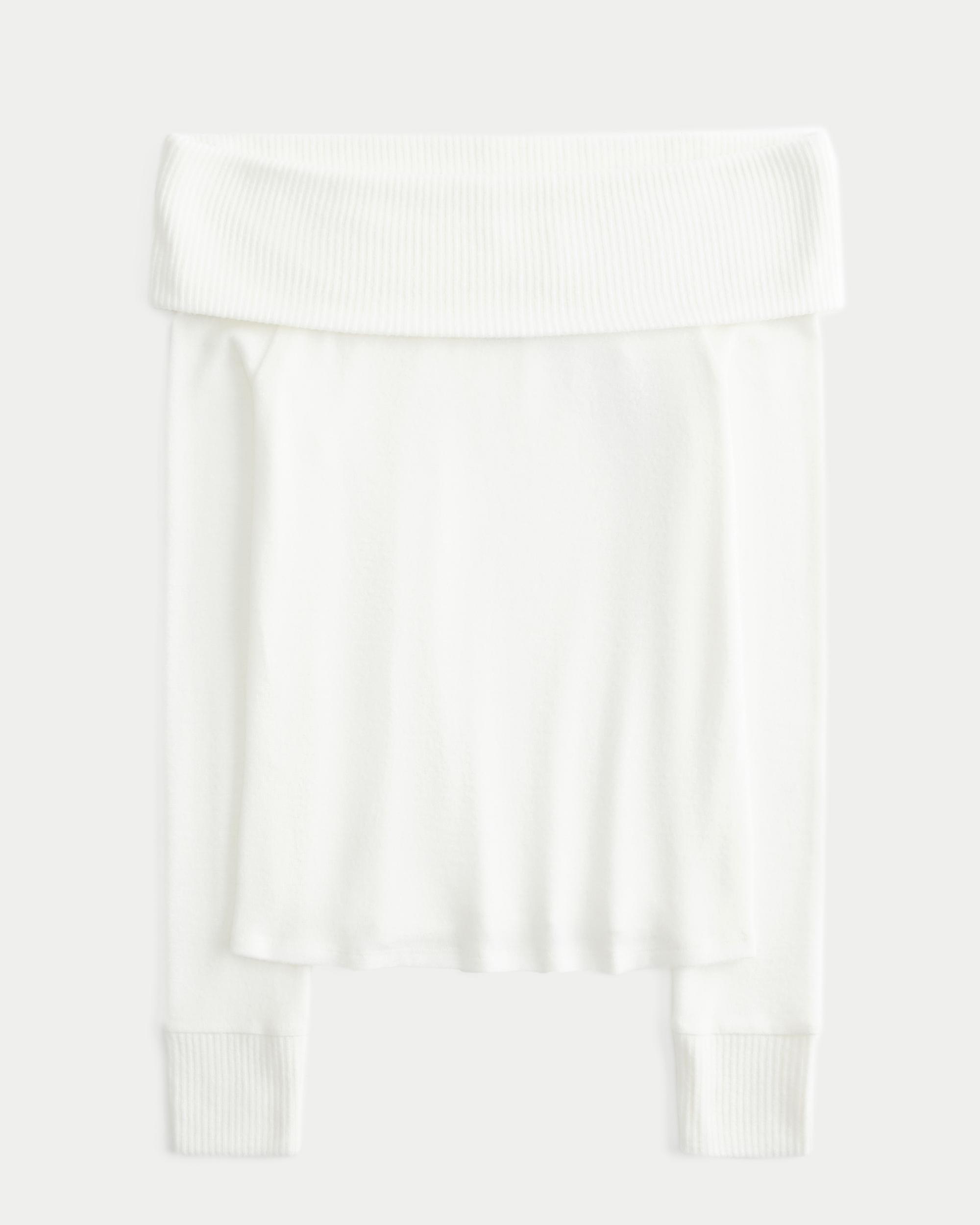 Long-Sleeve Foldover Off-the-Shoulder Top Product Image