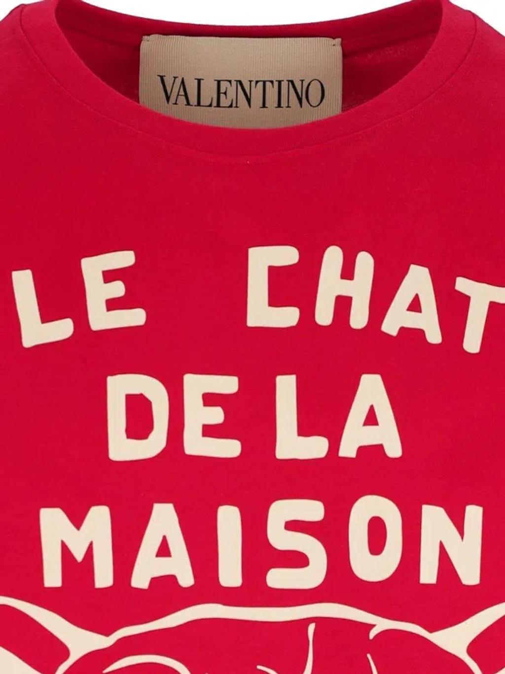 VALENTINO Graphic Print House Cat Crew Neck T-shirt In Red Product Image