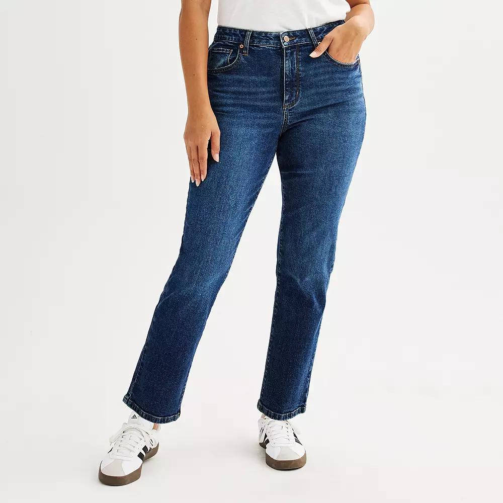 Women's Sonoma Goods For Life® High Rise Curvy Straight Jeans, Size: 2 Avg/Reg, Dark Blue Product Image