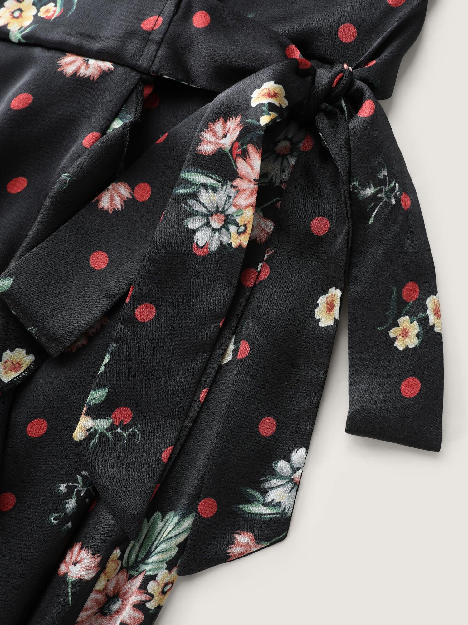 Polka Dot Floral Print Wrap Front Midi Dress Female Product Image