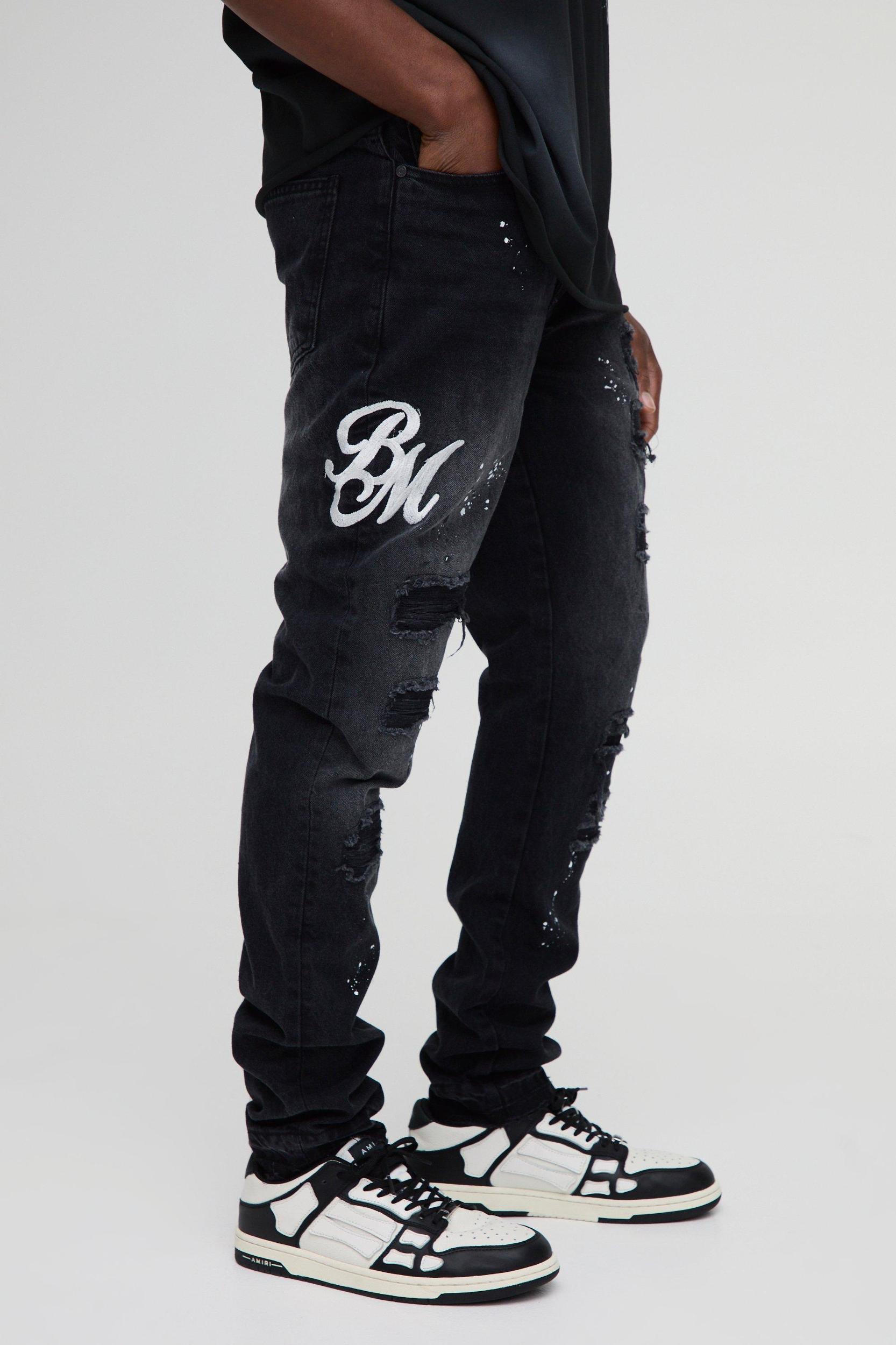 Slim Rigid Paint Splat Ripped Jeans | boohooMAN USA Product Image