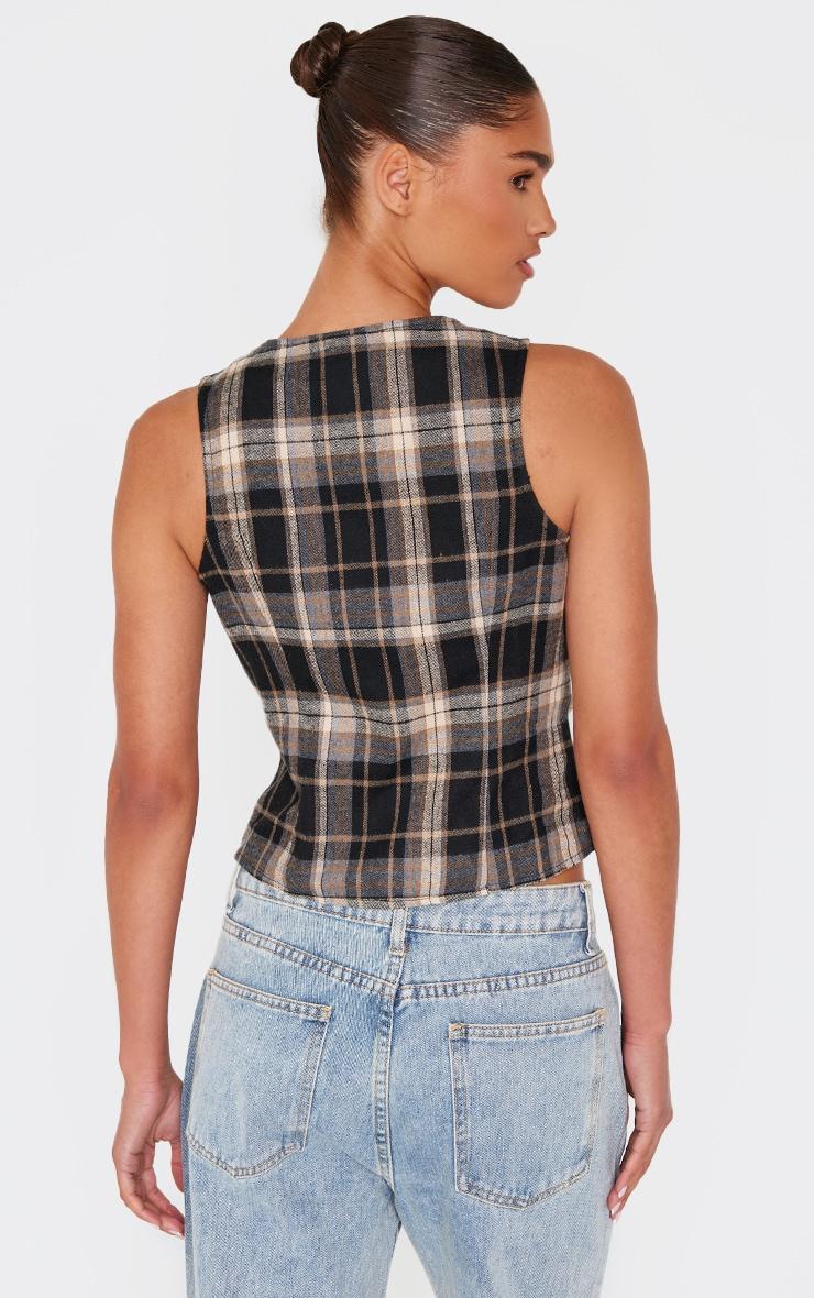 Brown Check Ruched Front Long Top Product Image