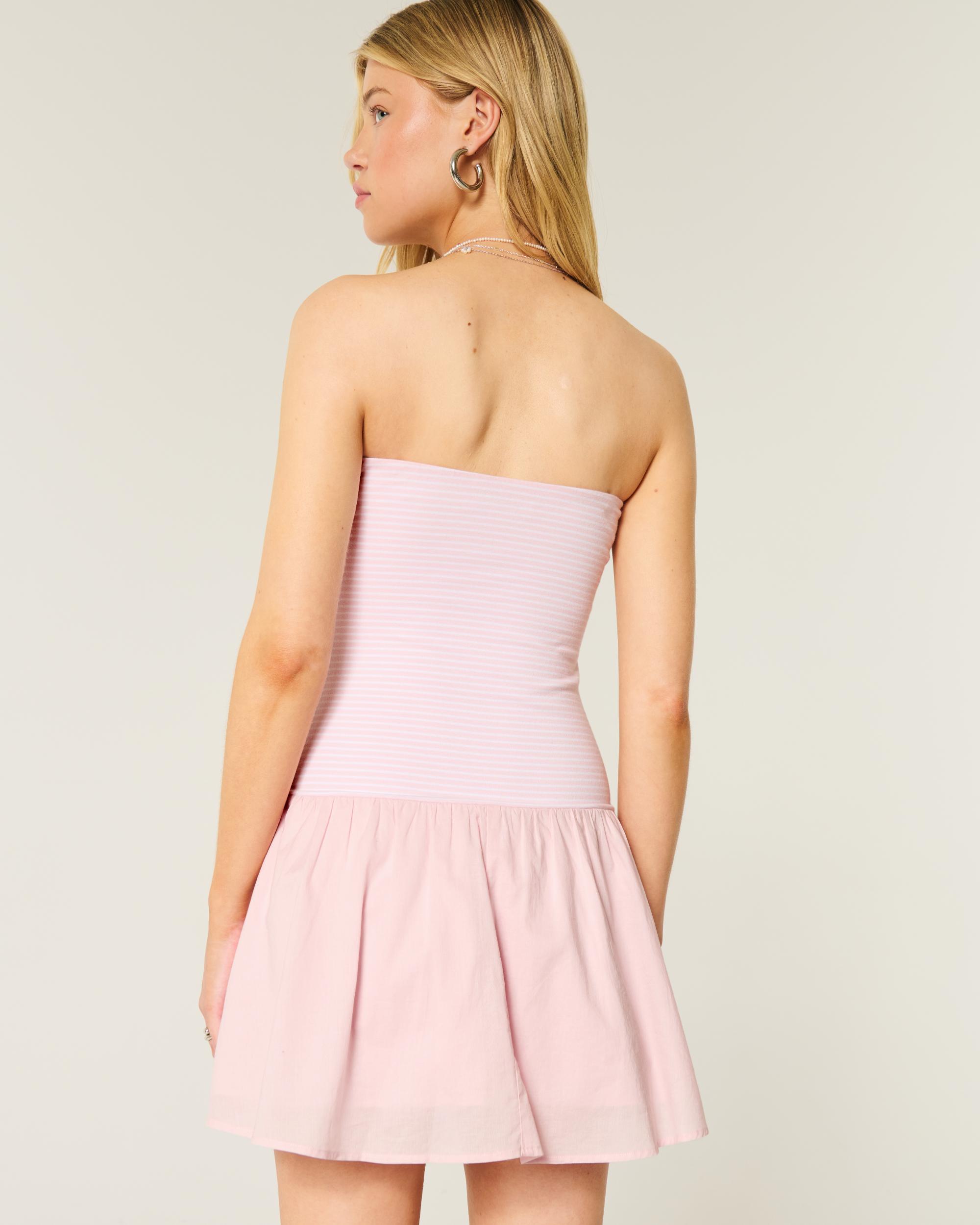 Strapless Drop-Waist Knit-Woven Mini Dress Product Image