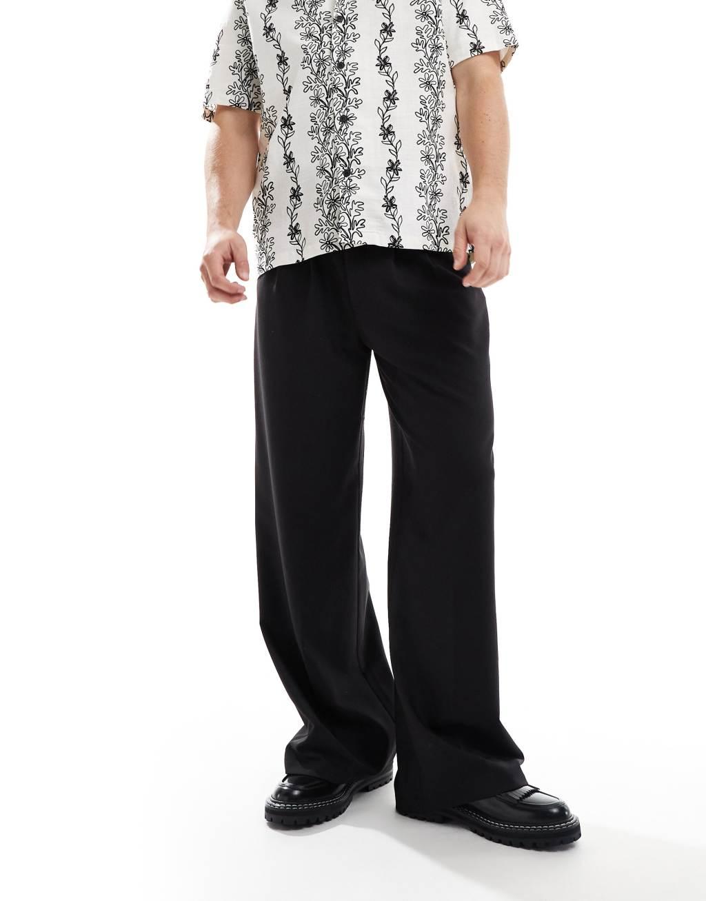 COLLUSION relaxed wide leg tailored pants in black Product Image