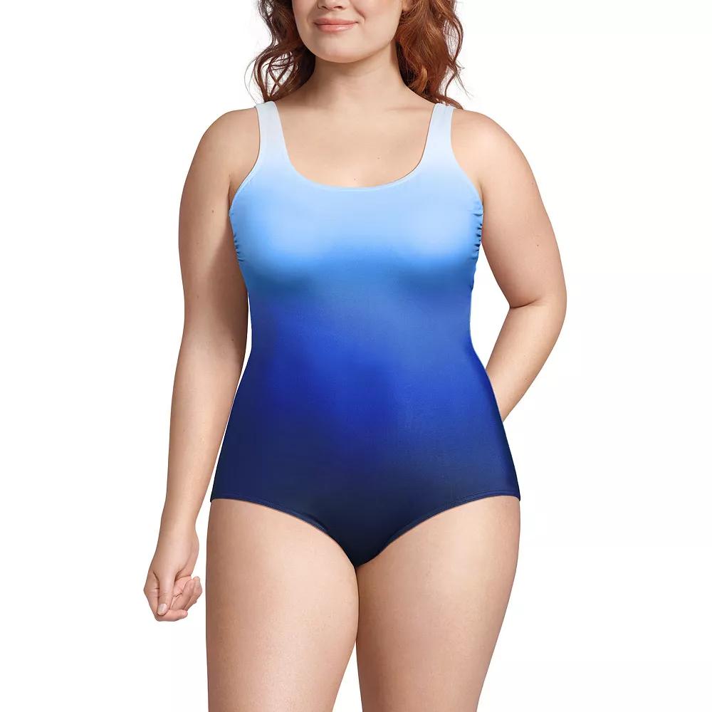 Plus Size Lands' End Tugless UPF 50 Sporty One-Piece Swimsuit, Women's, Size: 22 W, Navy Blue Ombre Product Image
