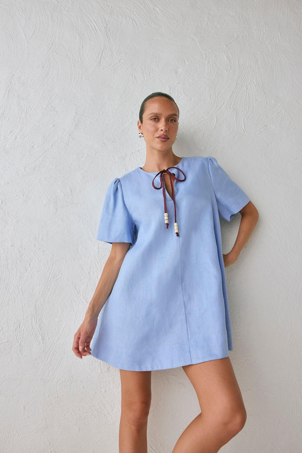 Olsen Linen Mini Dress Blue Product Image