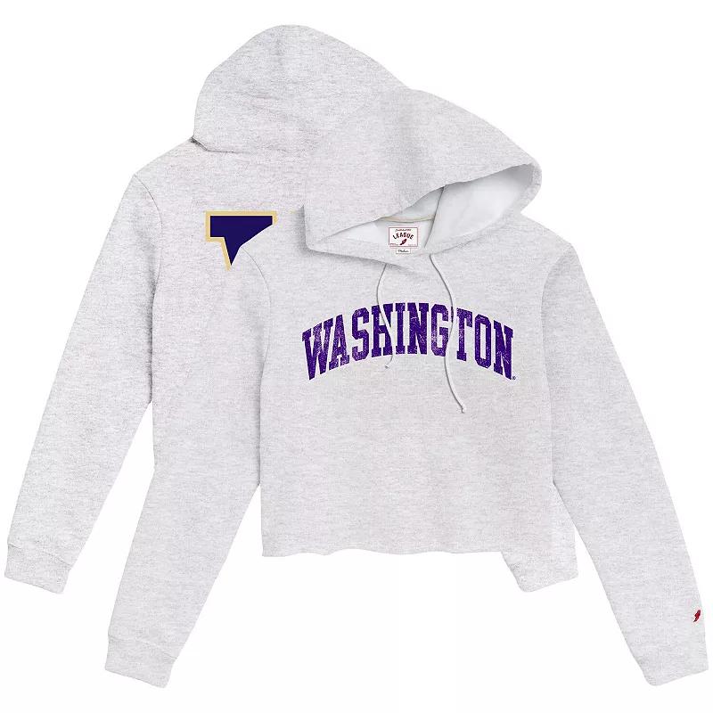 Women's League Collegiate Wear Ash Washington Huskies 2-Hit 1636 Cropped Pullover Hoodie, Size: Medium, Black Product Image