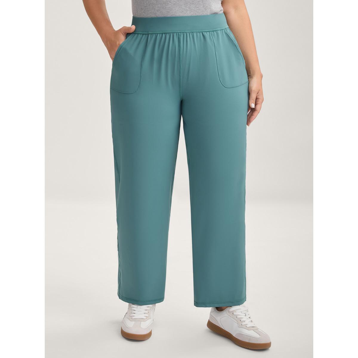 Plus Size Stretchy Pull-On Straight-Leg Pants Women Cerulean Casual Straight Leg Mid Rise Casual Pants BloomChic 14-16/1X Product Image