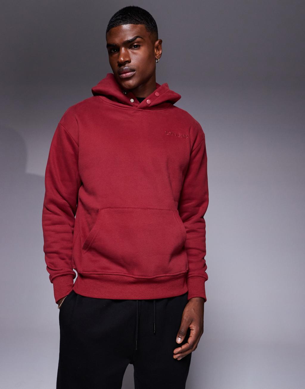 Sixth June back embroidered quote hoodie in burgundy Product Image