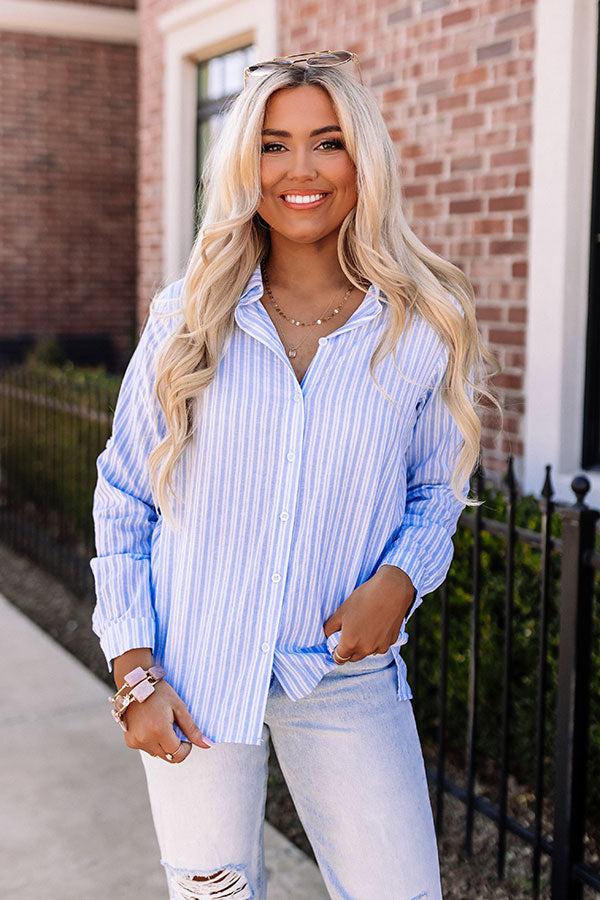 Wind In My Sails Stripe Button Up In Sky Blue Product Image