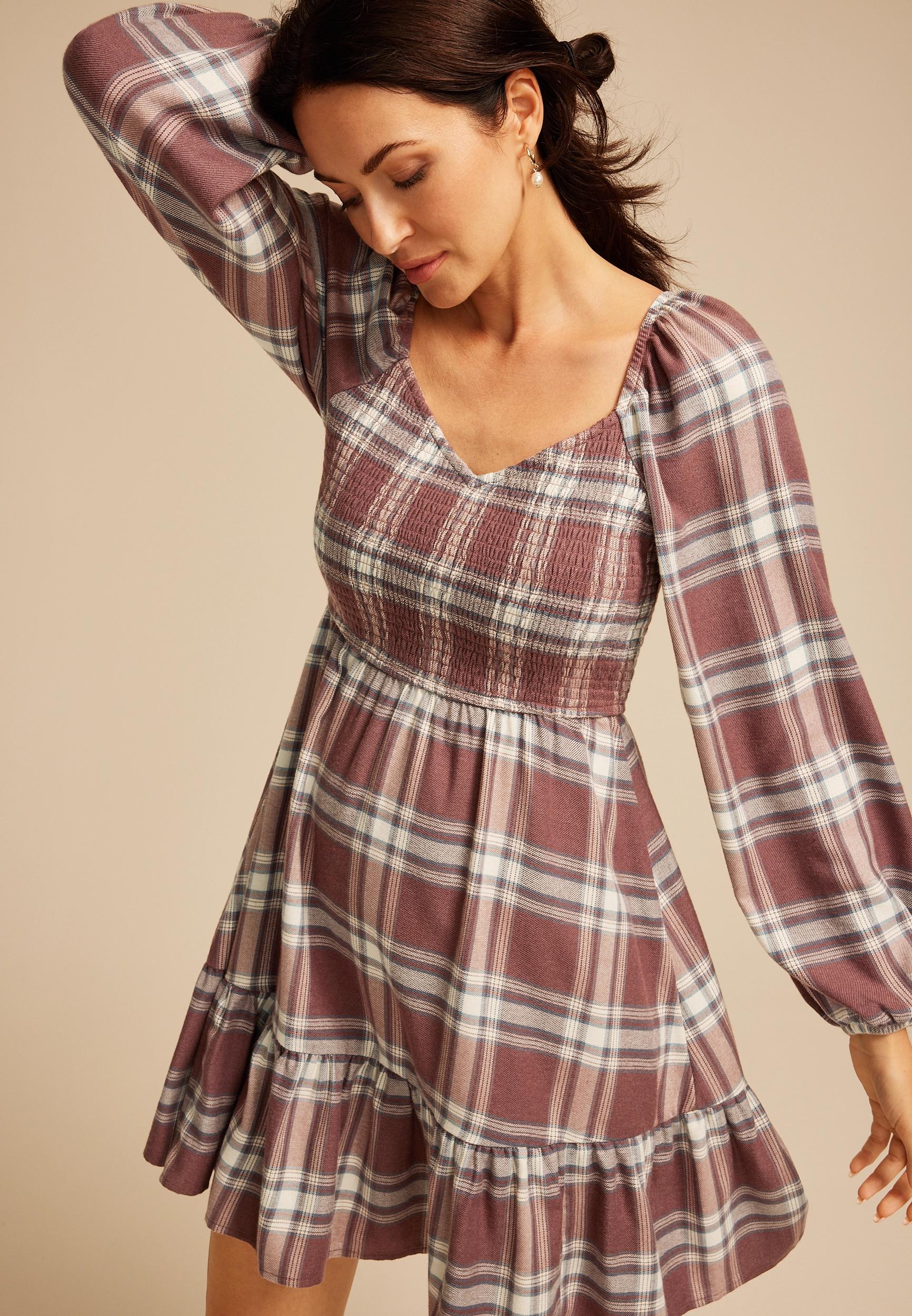 Plaid Smocked Mini Dress Product Image