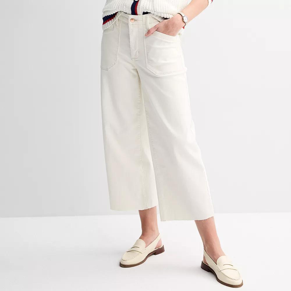 Women's Sonoma Goods For Life® High-Rise Raw Hem Wide Leg Ankle Jeans, Size: 12 Regular, Polar Beige Product Image