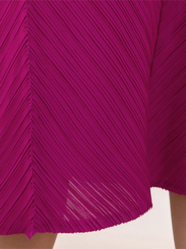 Long Sleeves Loose Embroidered Pleated Solid Color Round-Neck Midi Dresses Product Image