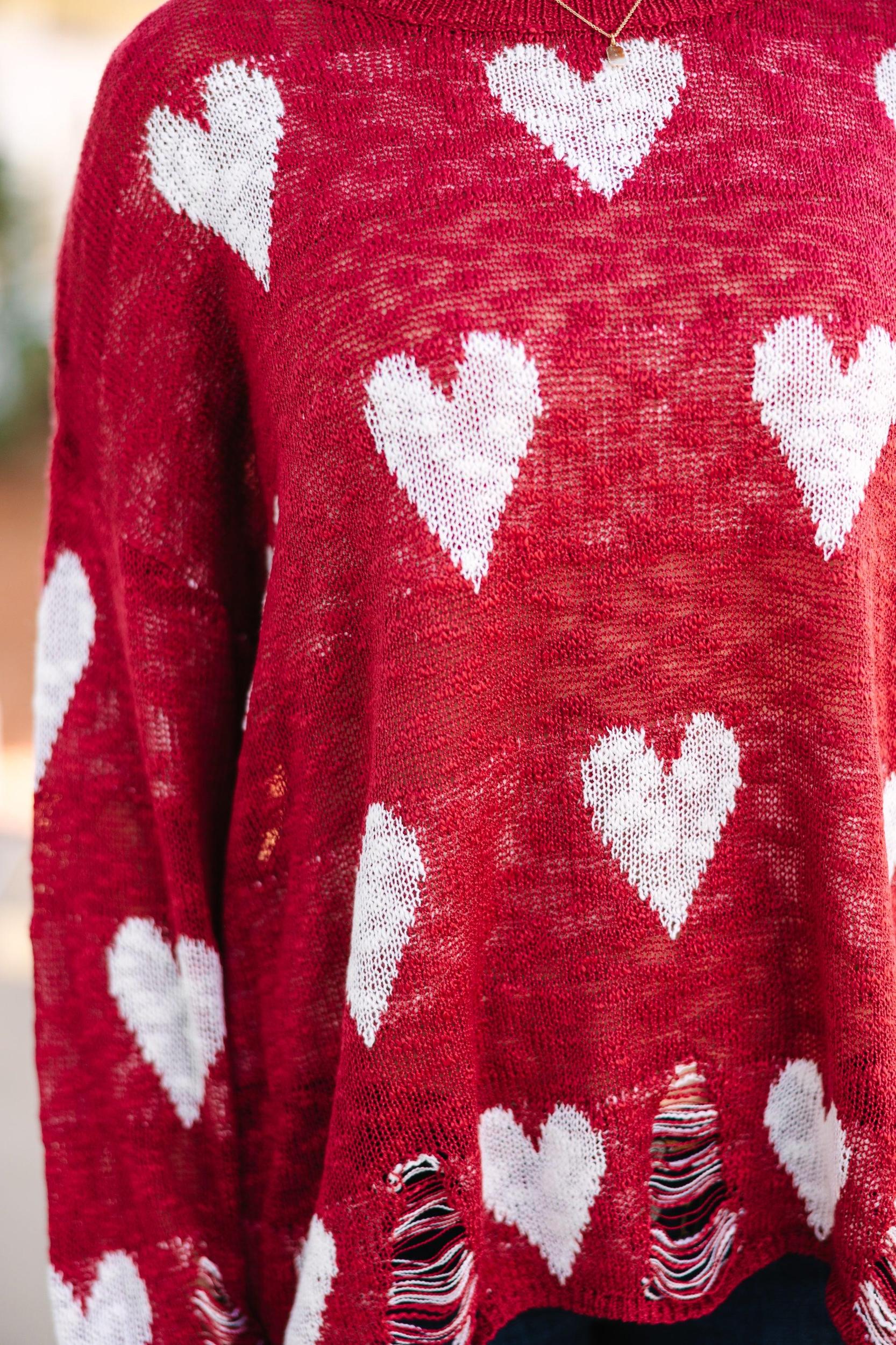 Feeling Like A Queen Red Heart Print Sweater Female Product Image