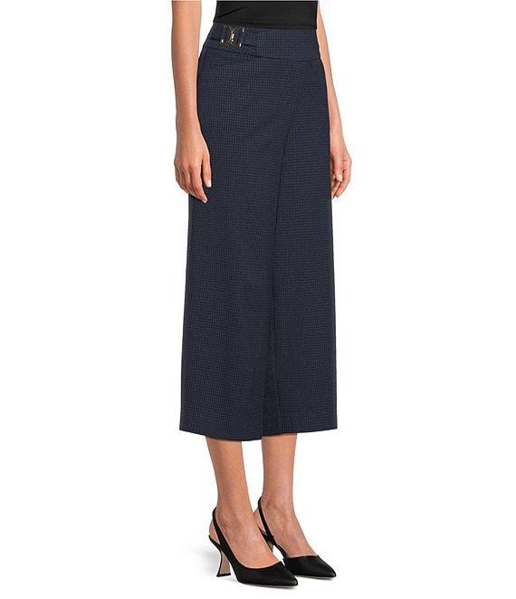 Investments Blue/Black PARK AVE Fit Elite Stretch Pull-On Wide Leg Crop Pants Product Image