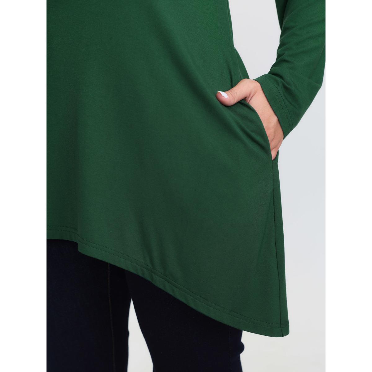 Plus Size Supersoft V Neck High Low Hem T-Shirt DarkGreen Women Leisure V-neck Loose Casual T-shirts BloomChic 22-24/3X Product Image