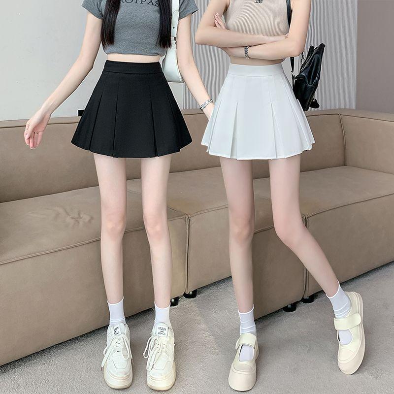 High Rise Plain Mini Pleated Skirt Product Image
