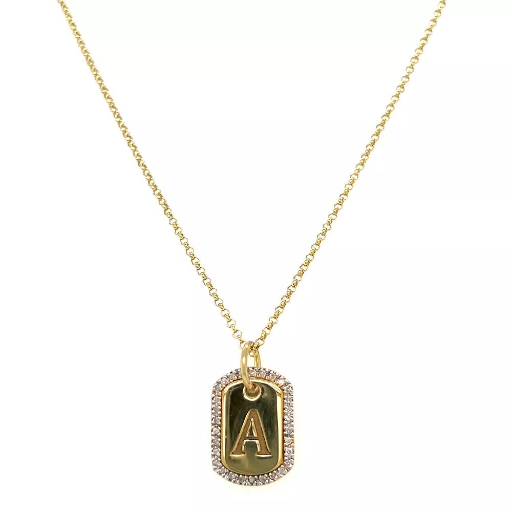 Meshmerise 18k Gold over Sterling Silver 1/5 Carat T.W. Diamond Initial Dog Tag Necklace, Women's, Size: 16-18" ADJ, Gold Tone A Product Image