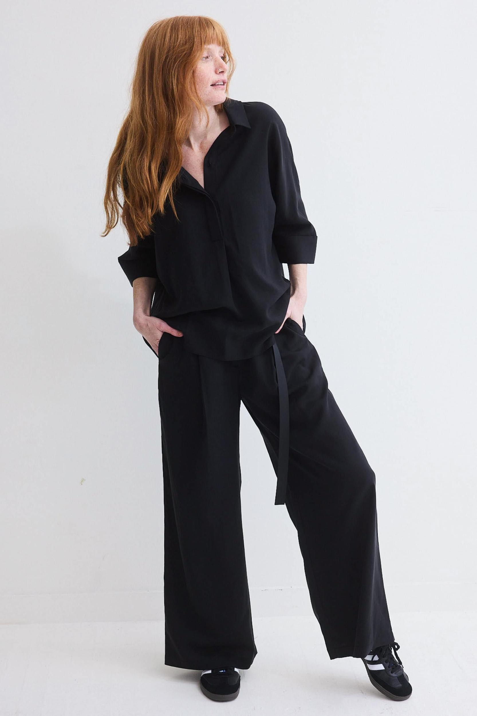 Oversized Linen Blend Pullover Blouse Product Image