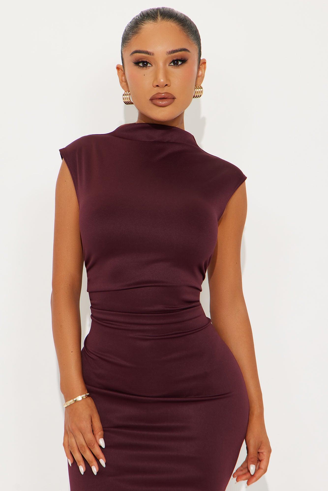 Adeline Mock Neck Maxi Dress - Plum Female Product Image