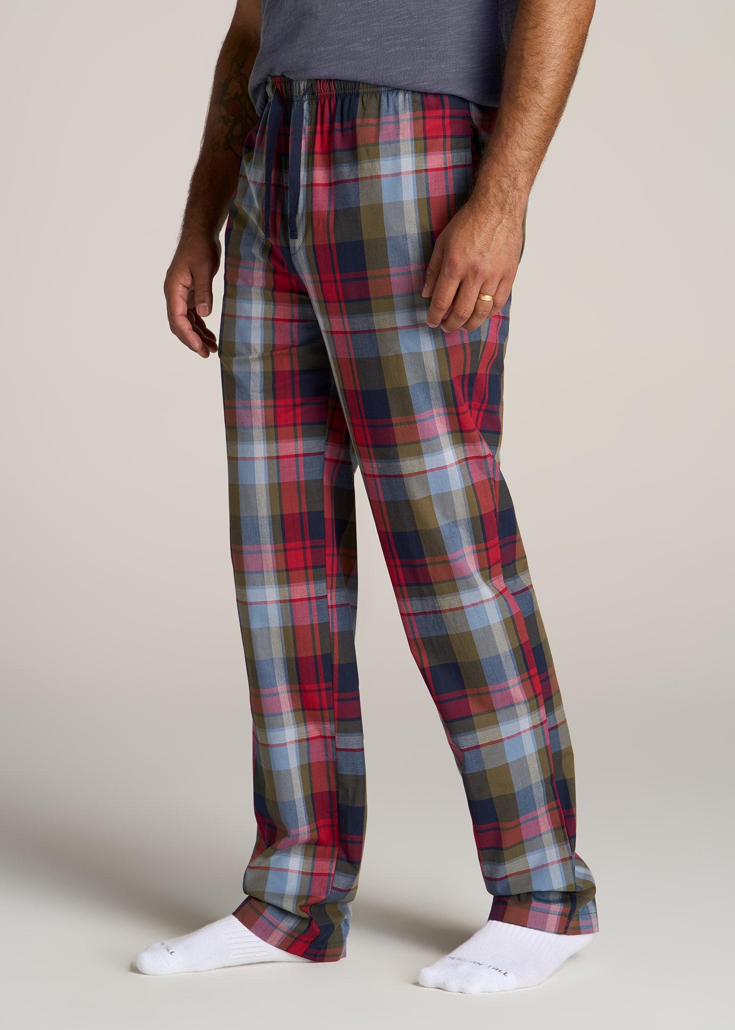 Woven Pajama Pants for Tall Men in Blue & Green Plaid Male Product Image