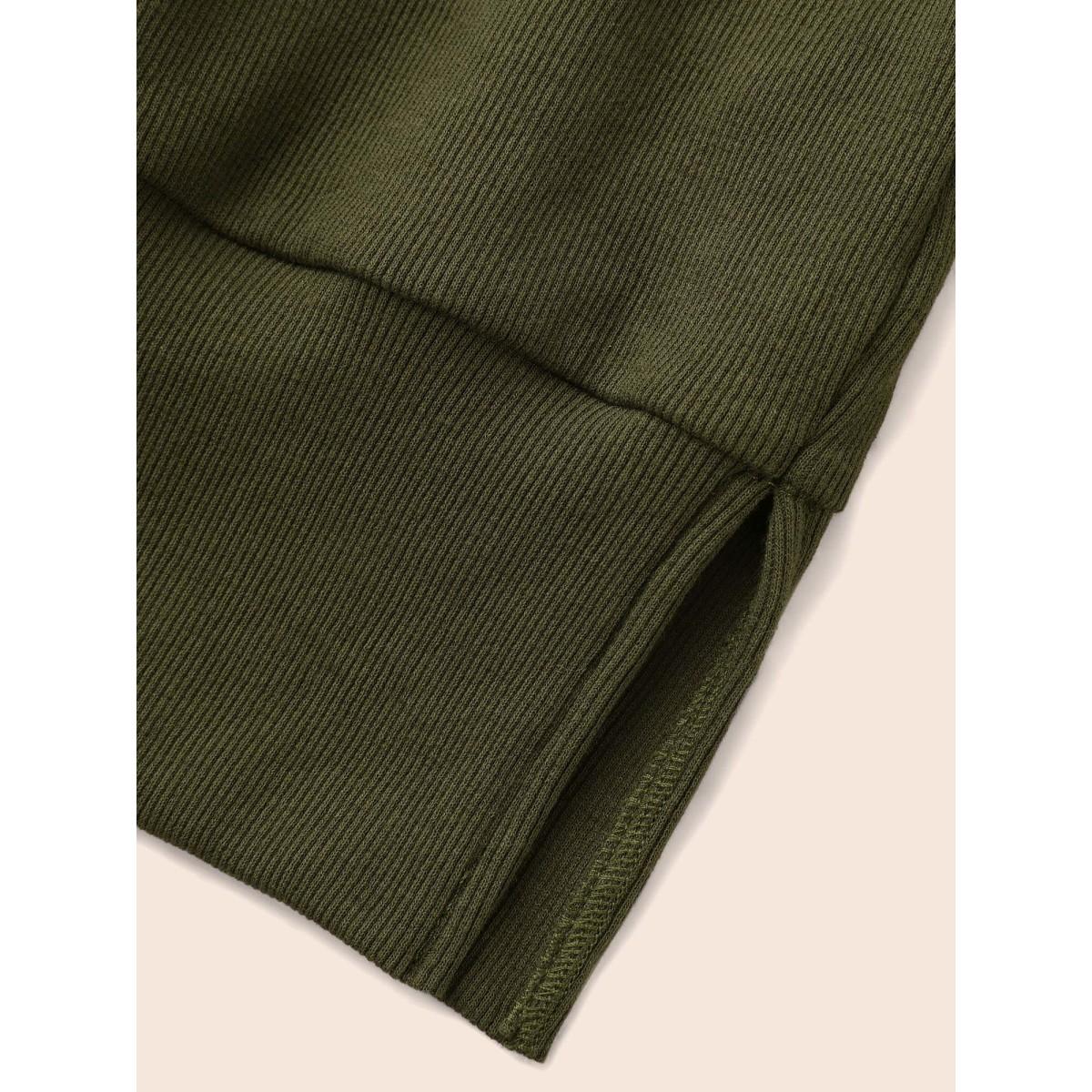 Plus Size Crew Neck Patchwork Split Hem T-shirt Women ArmyGreen Casual Patchwork Round Neck Everyday Sweatshirts BloomChic 30/6X Product Image