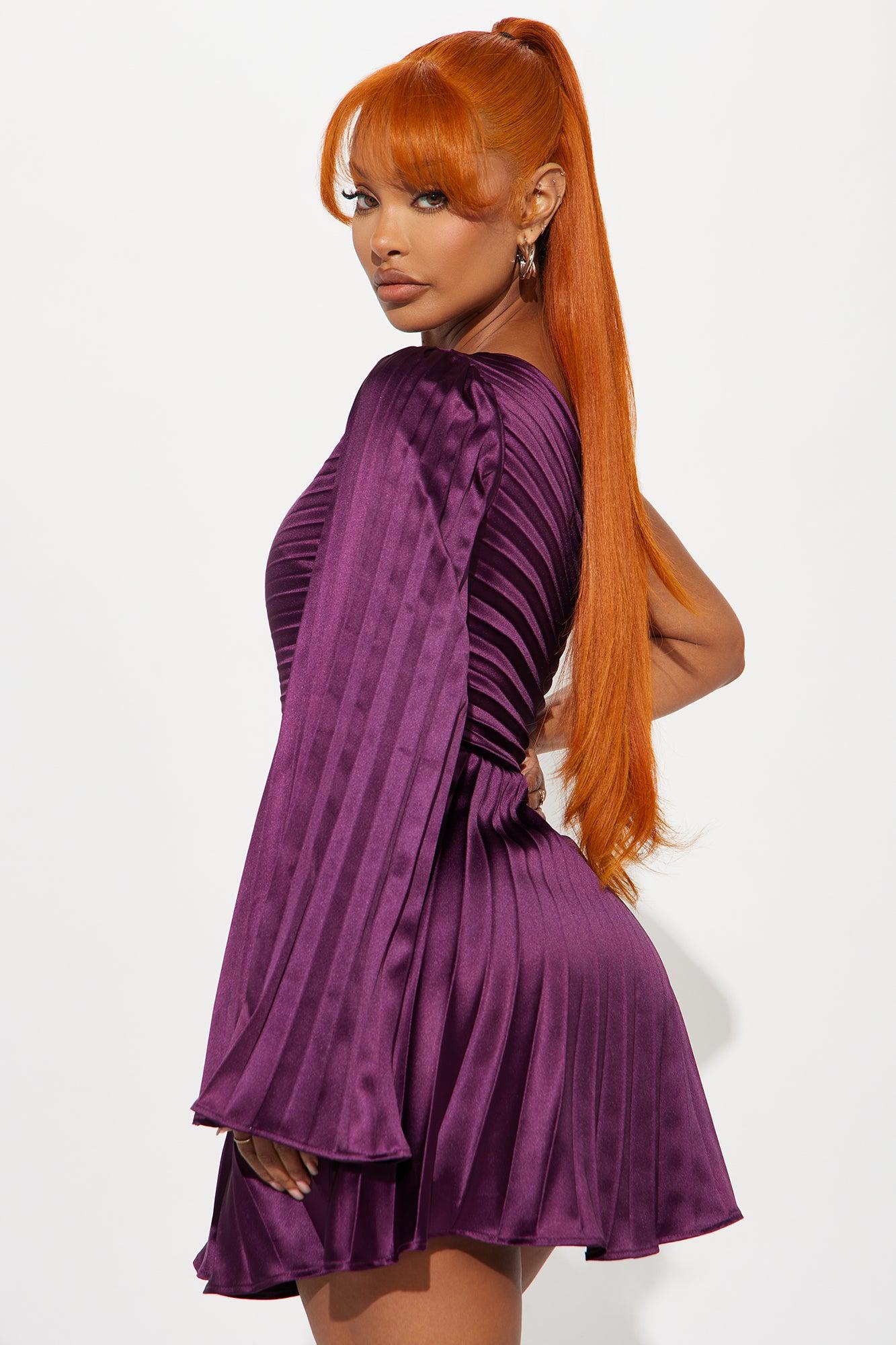 Molly Pleated Mini Dress - Plum Product Image