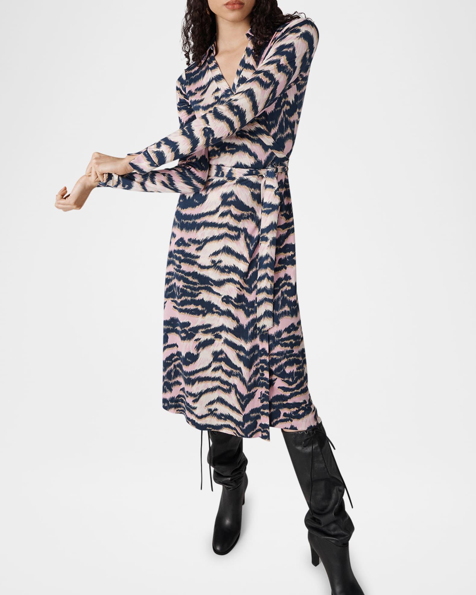 Abigail Tiger-Print Midi Wrap Dress Product Image