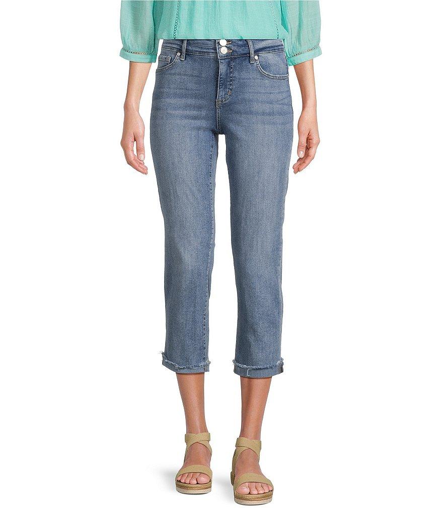 Code Bleu Soho High Rise Skinny Leg Double Waistband Frayed Cuff Capri Jeans Product Image
