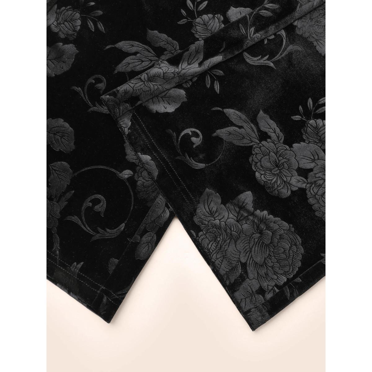 Plus Size Velvet Floral Mid Rise Bootcut Leggings Women Black Elegant Medium stretch Bootcut Mid Rise Everyday Leggings BloomChic 14-16/1X Product Image