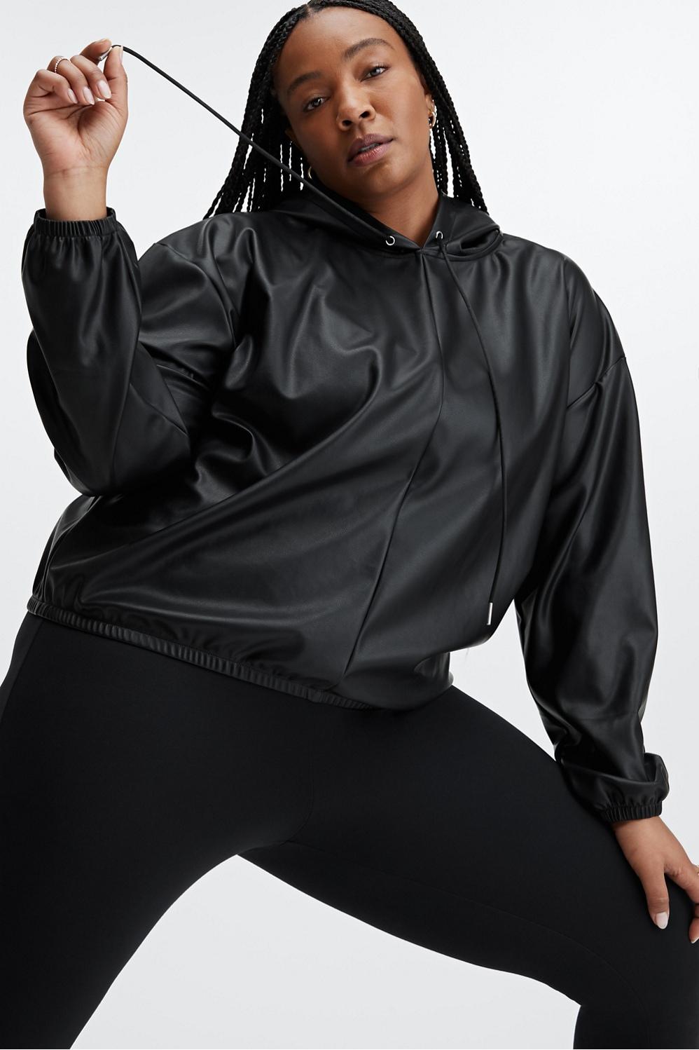 Fabletics Vegan Leather Hoodie Womens black plus Size 4X Product Image