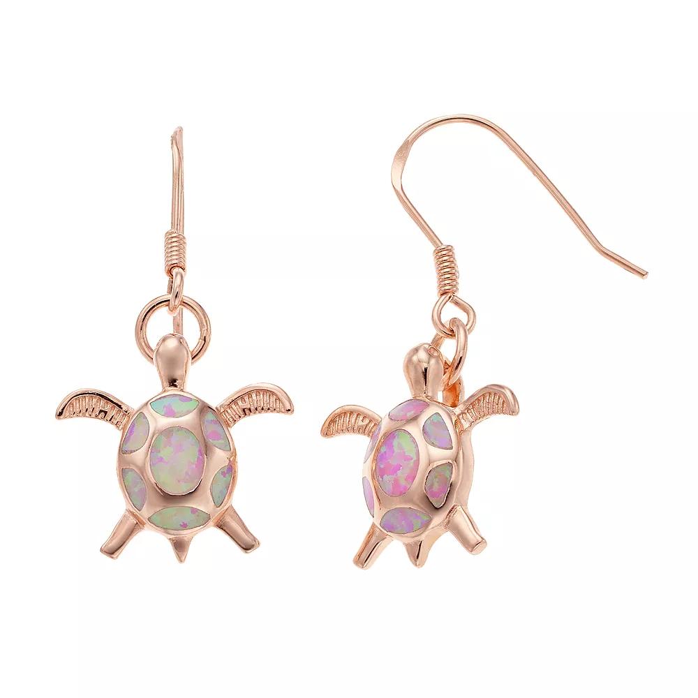 14k Rose Gold Over Silver Lab-Created Pink Opal Turtle Drop Earrings, Women's, Pink Tone Product Image