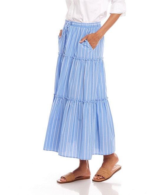 Karen Kane Stripe Soft Cotton Tiered Midi Skirt Product Image