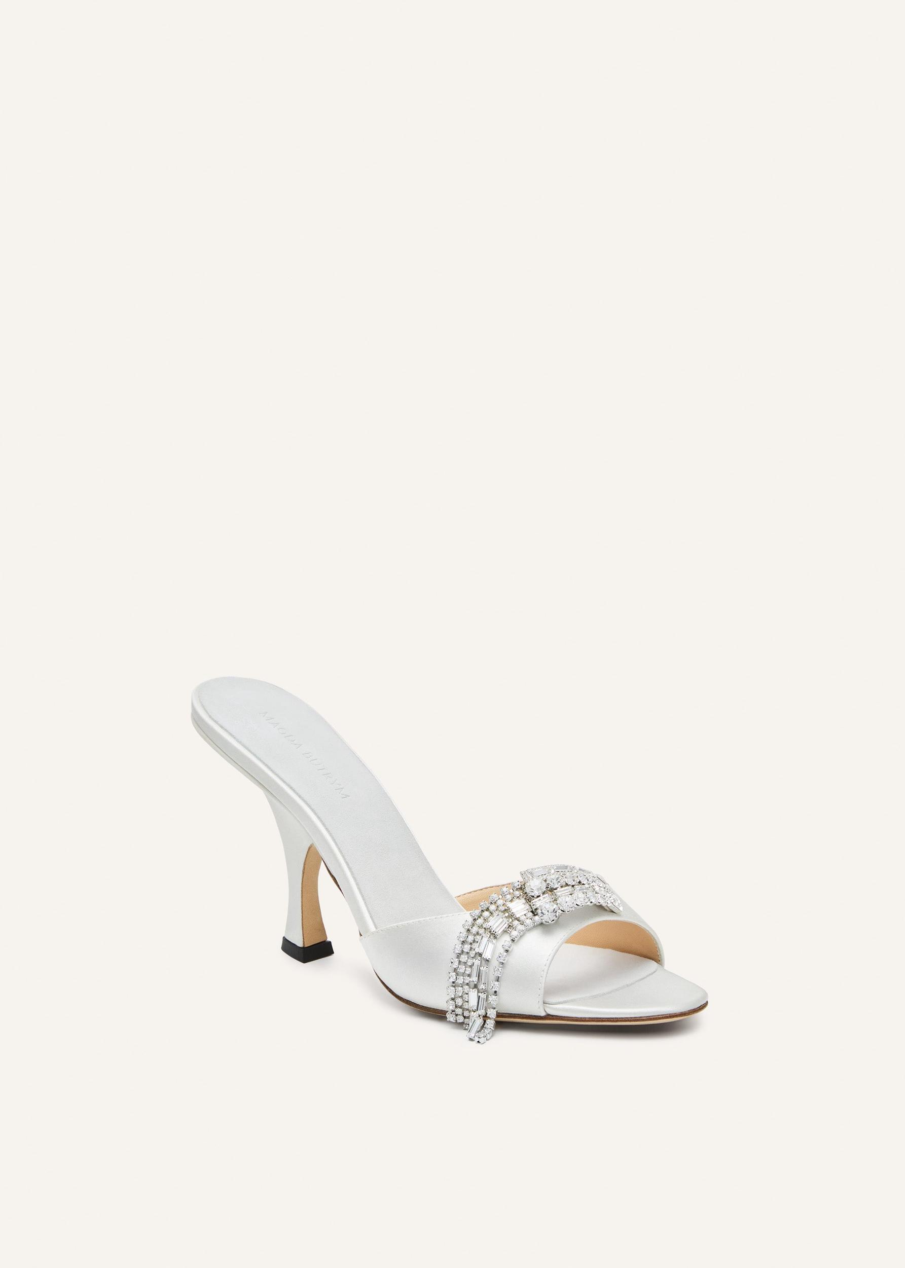 Crystal-embellished satin mules in white Product Image