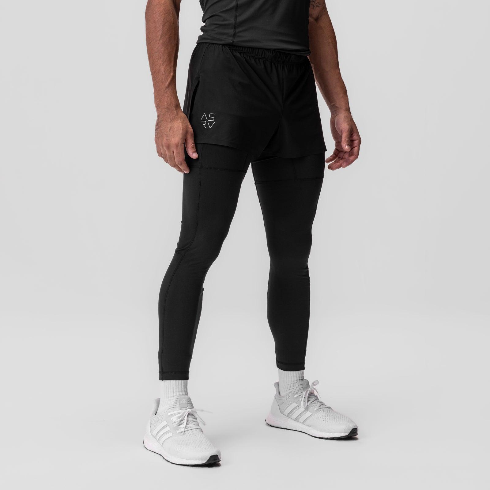 0911. Tetra-Lite® 2-in-1 High Split Legging Short - Black "Cyber"/Black Male Product Image