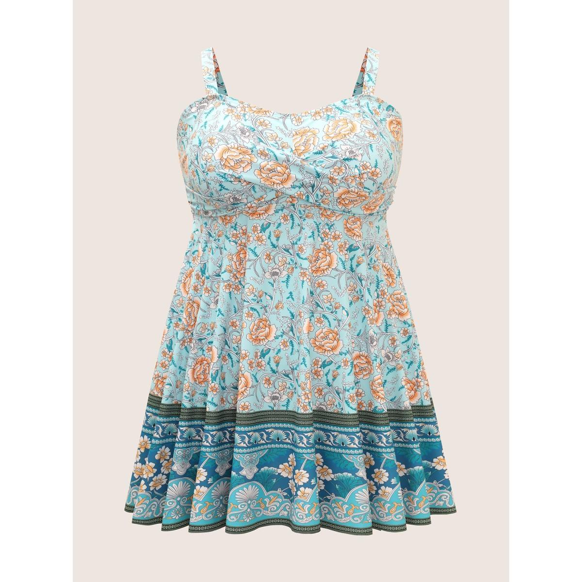 Plus Size Bandana Print Crossover Adjustable Straps Swim Dress Women's Swimwear Mint Beach Bodycon Deep V-neck High stretch Curve Swim Dresses BloomChic 18-20/2X Product Image