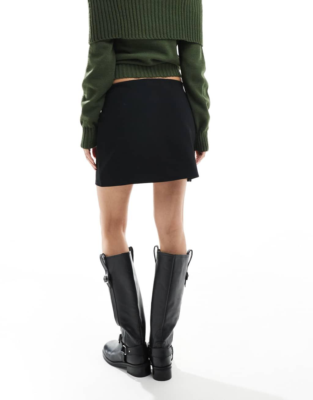 Miss Selfridge scuba pelmet mini skirt in black Product Image