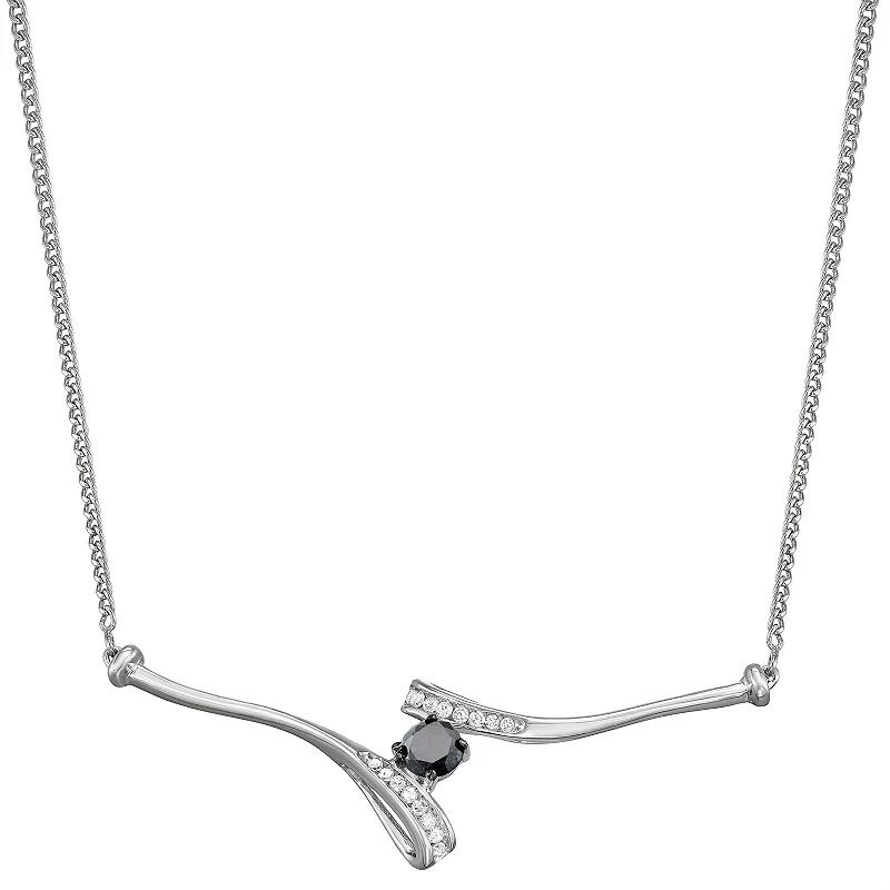 Sterling Silver 1/3 Carat T.W. Black & White Diamond Bypass Necklace, Women's, Size: 18", Silver Tone Product Image