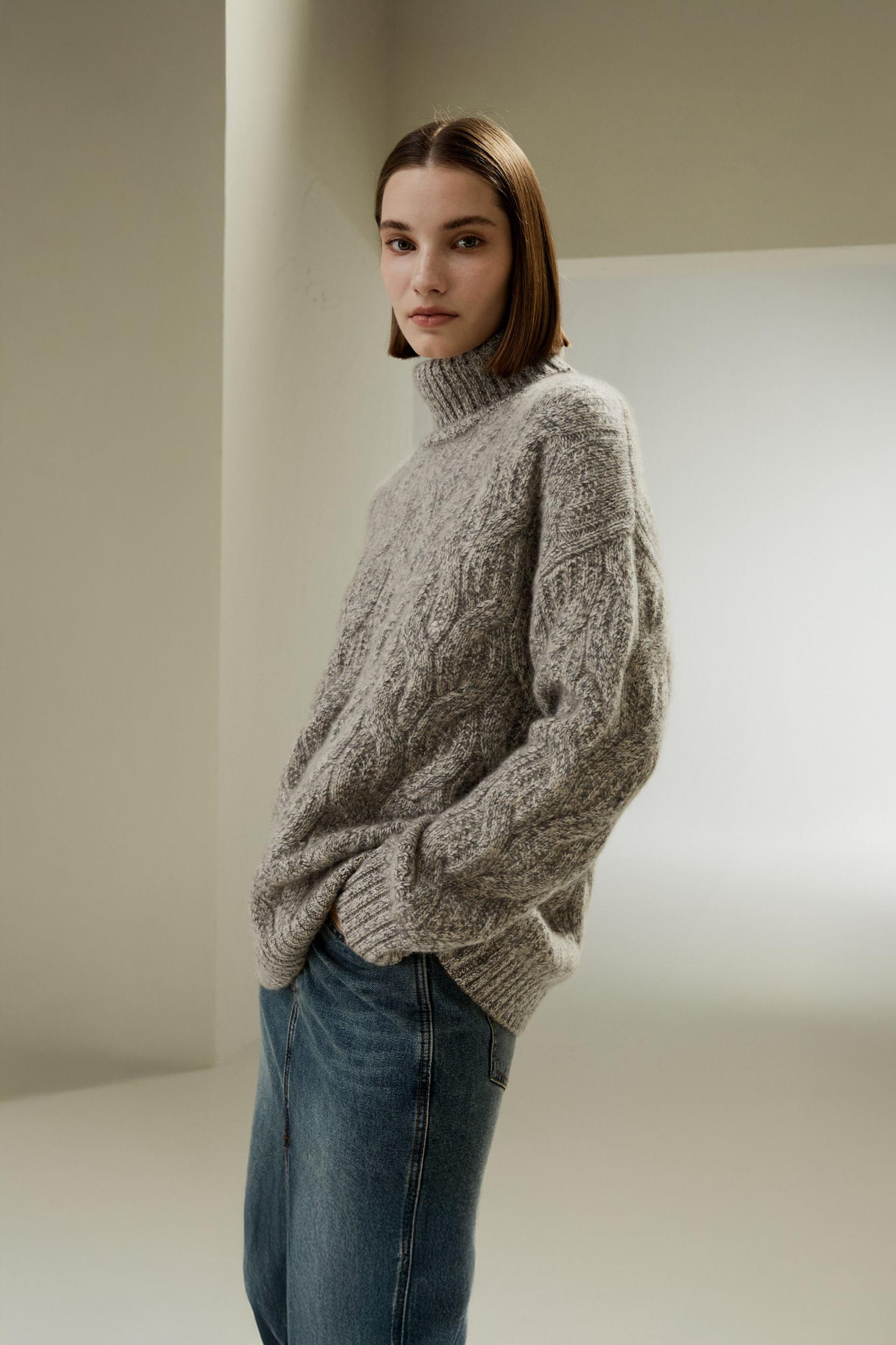 Cable-Knit Cashmere Turtleneck Sweater Product Image