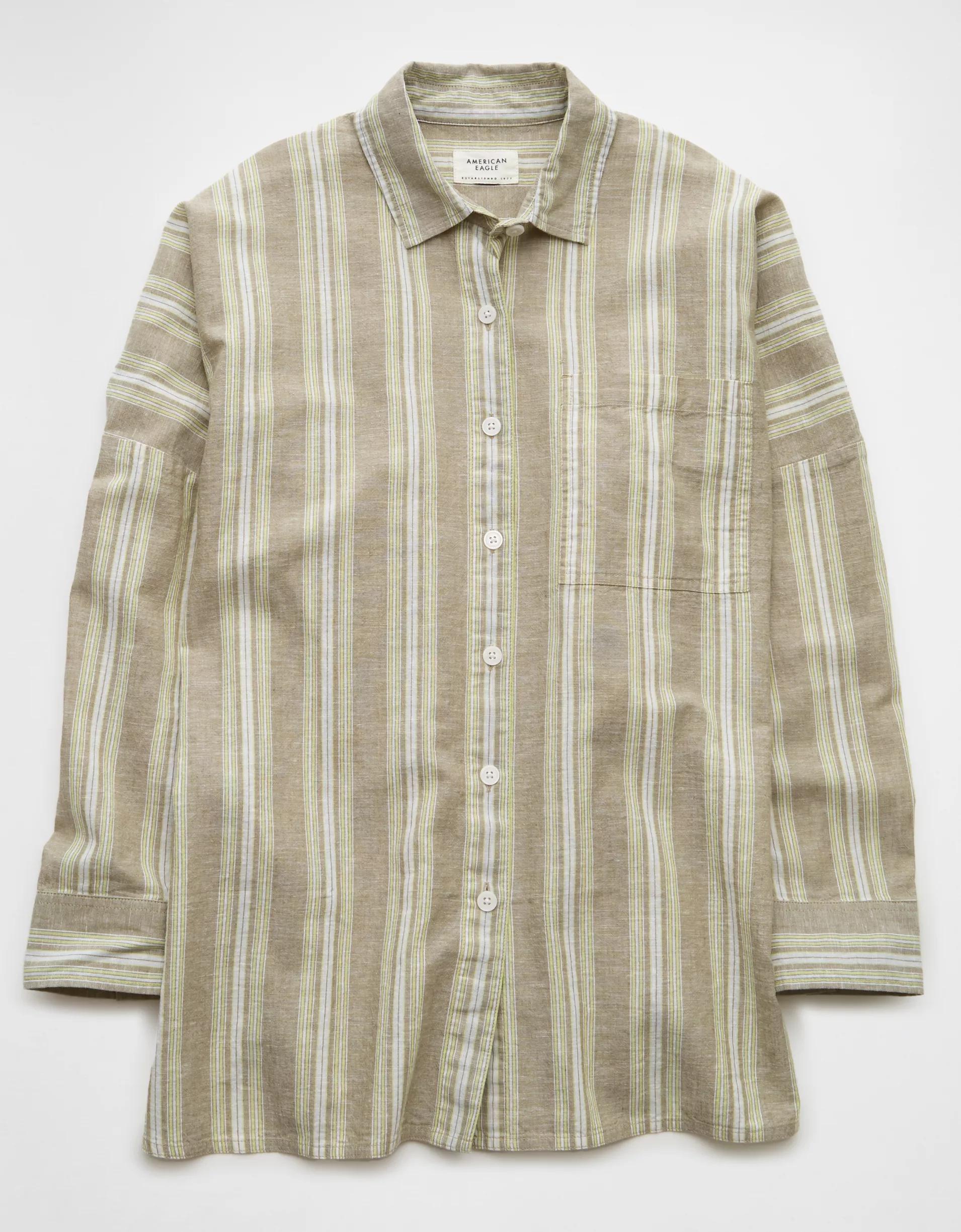 AE Go Big Linen-Blend Oversized Striped Shirt Product Image