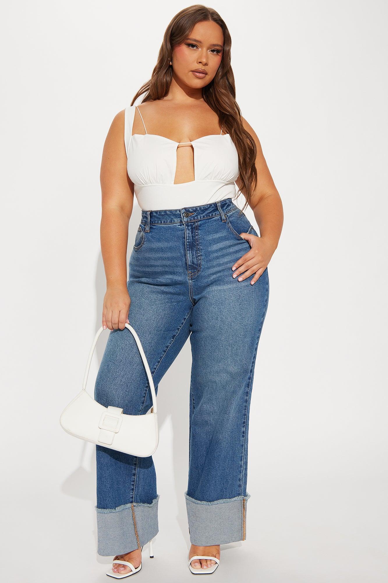 All The While Cuffed Wide Leg Jeans - Medium Wash Product Image