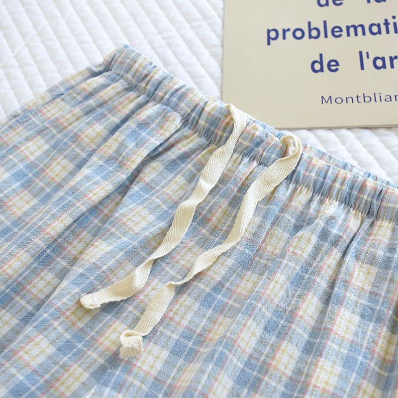 Drawstring Waist Plaid Lounge Shorts Product Image