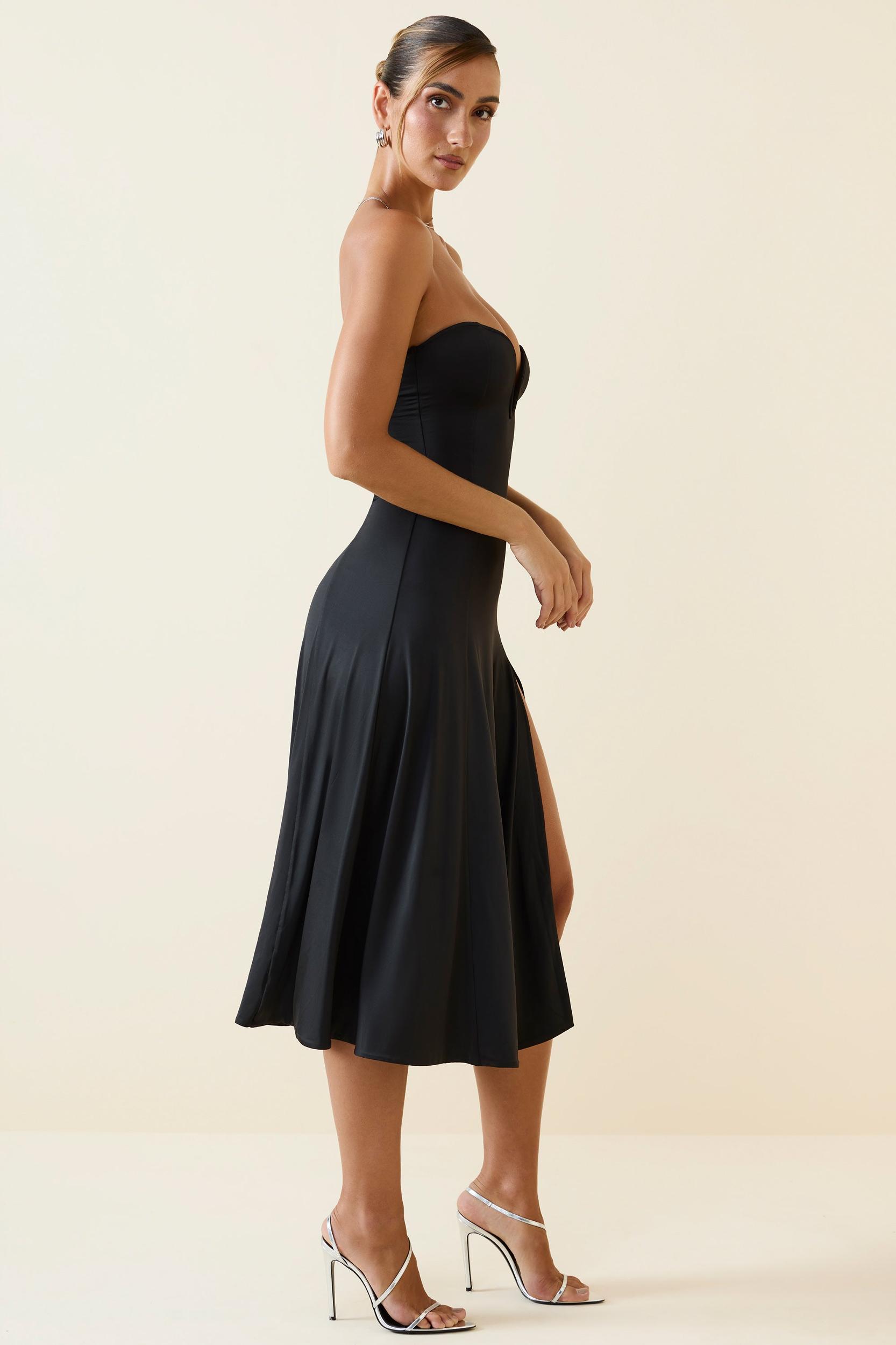 Slinky Jersey Strapless A-Line Midaxi Dress in Black Product Image