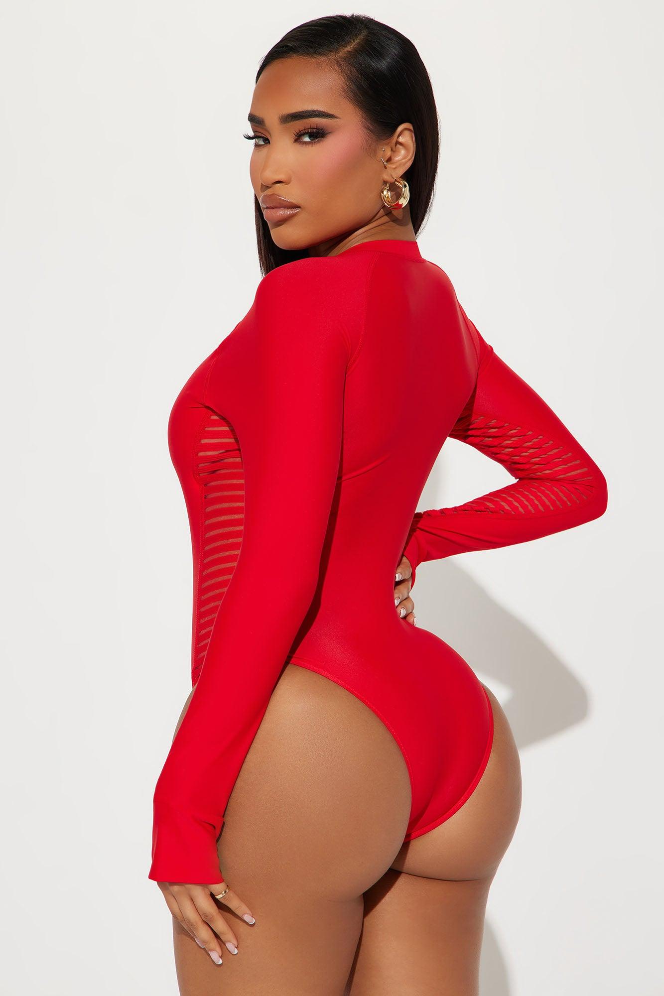 Cassandra Long Sleeve 1 Piece Swimsuit - Red Product Image