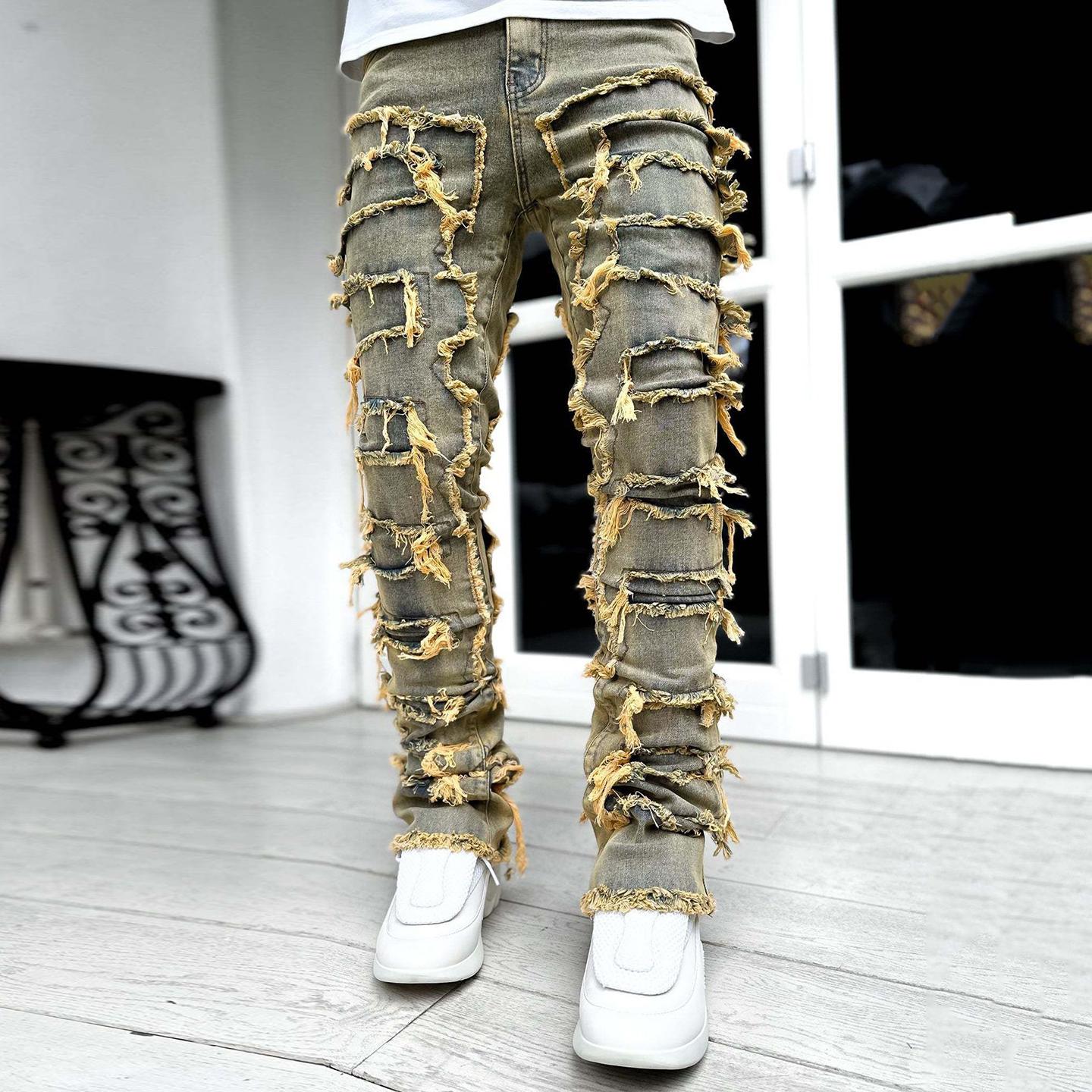 Sopula Vintage Washed Stretch Patch Straight Jeans Product Image